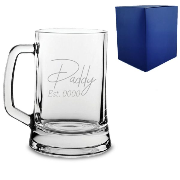 Engraved Beer Mug with Daddy Est. Date design - Image 2