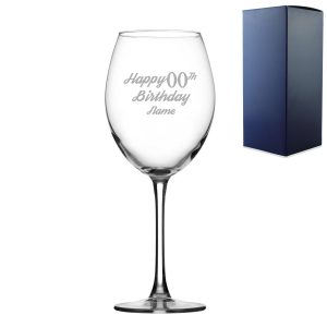 Engraved Enoteca Wine Glass Happy 20,30,40,50...Birthday Modern, Gift Boxed