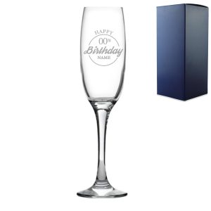 Engraved  Champagne Flute Happy 20,30,40,50... Birthday Circle