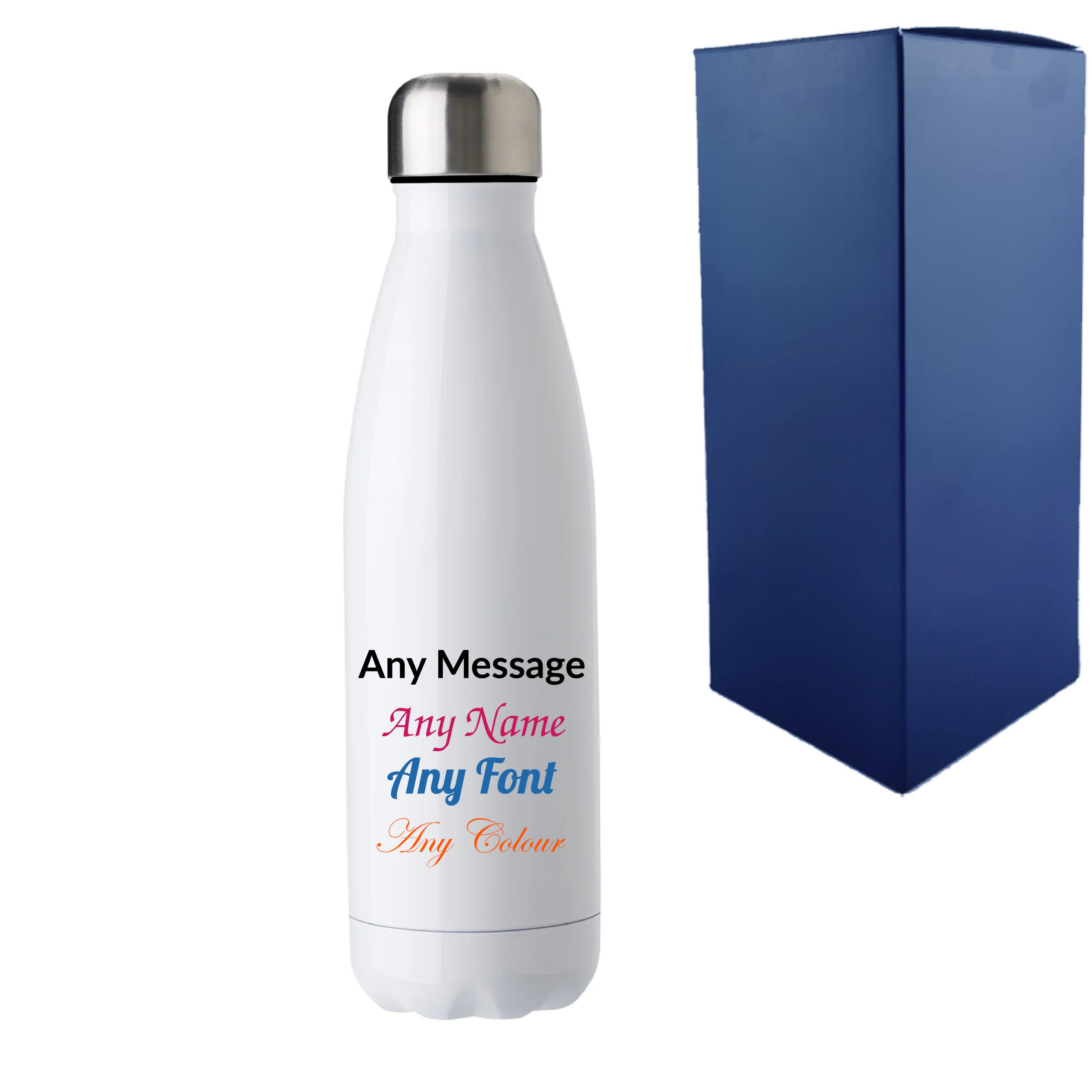 Printed White Thermal Bottle, Any Message, Stainless Steel 500ml/17oz - Image 2
