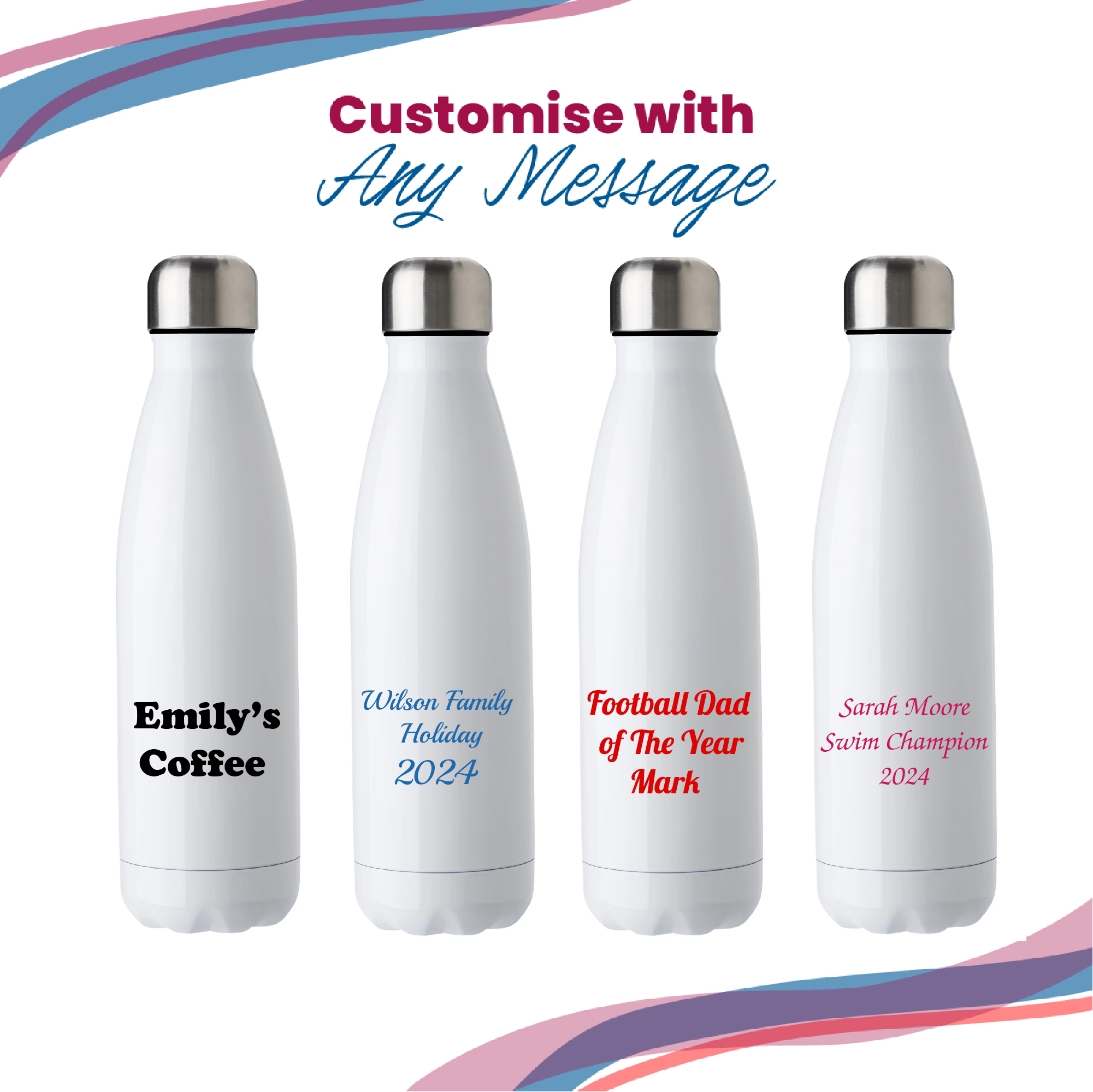 Printed White Thermal Bottle, Any Message, Stainless Steel 500ml/17oz - Image 5