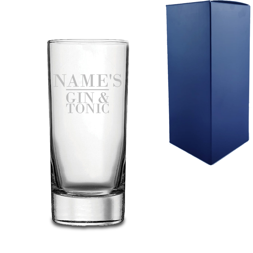 Personalised Engraved Novelty Side Hiball Tumbler, "Name's Gin and Tonic", Gift Boxed, The Perfect Gift for Gin Lovers for Birthdays, Christmas