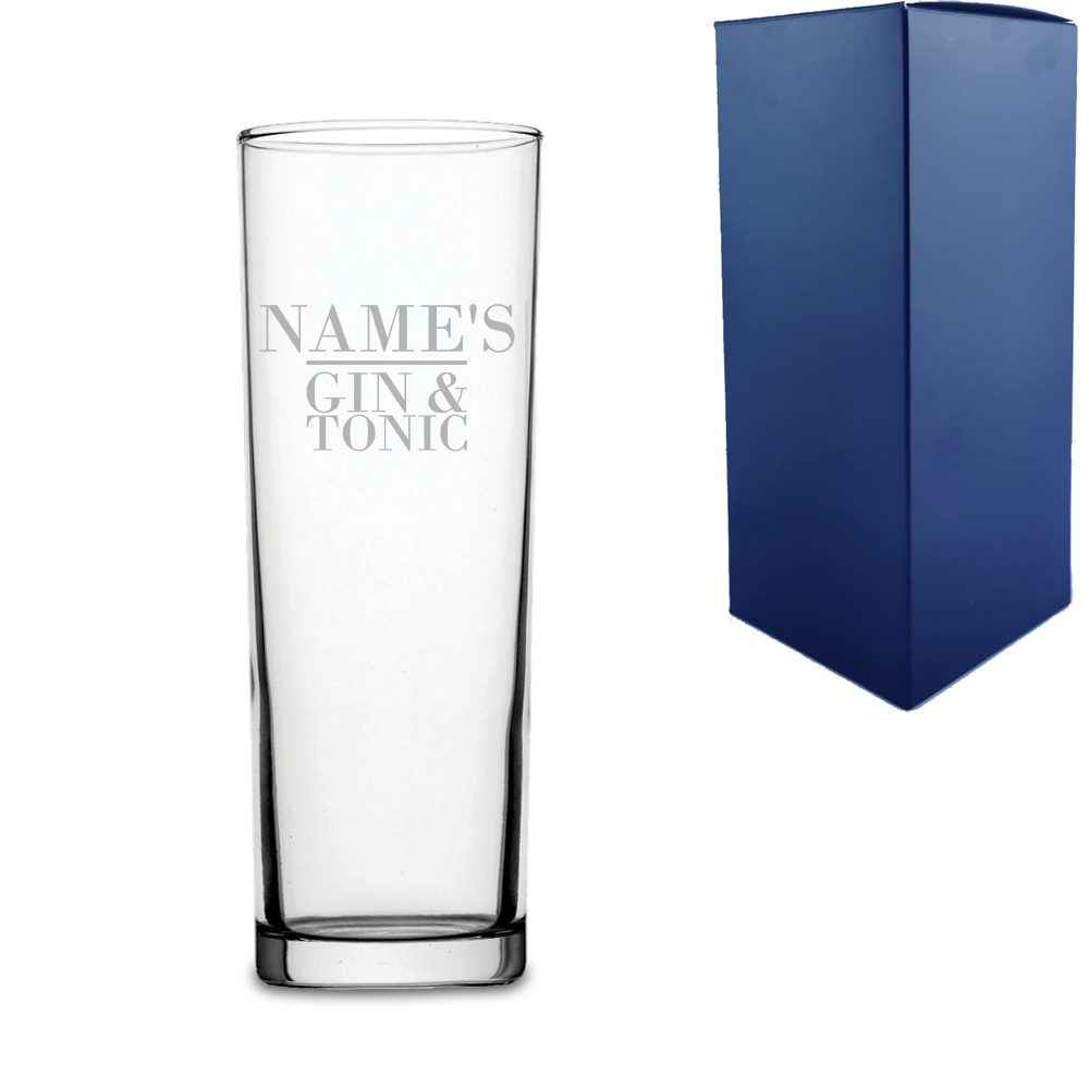 Personalised Engraved Novelty Tubo Hiball Tumbler, "Name's Gin and Tonic", Gift Boxed, The Perfect Gift for Gin Lovers for Birthdays, Christmas