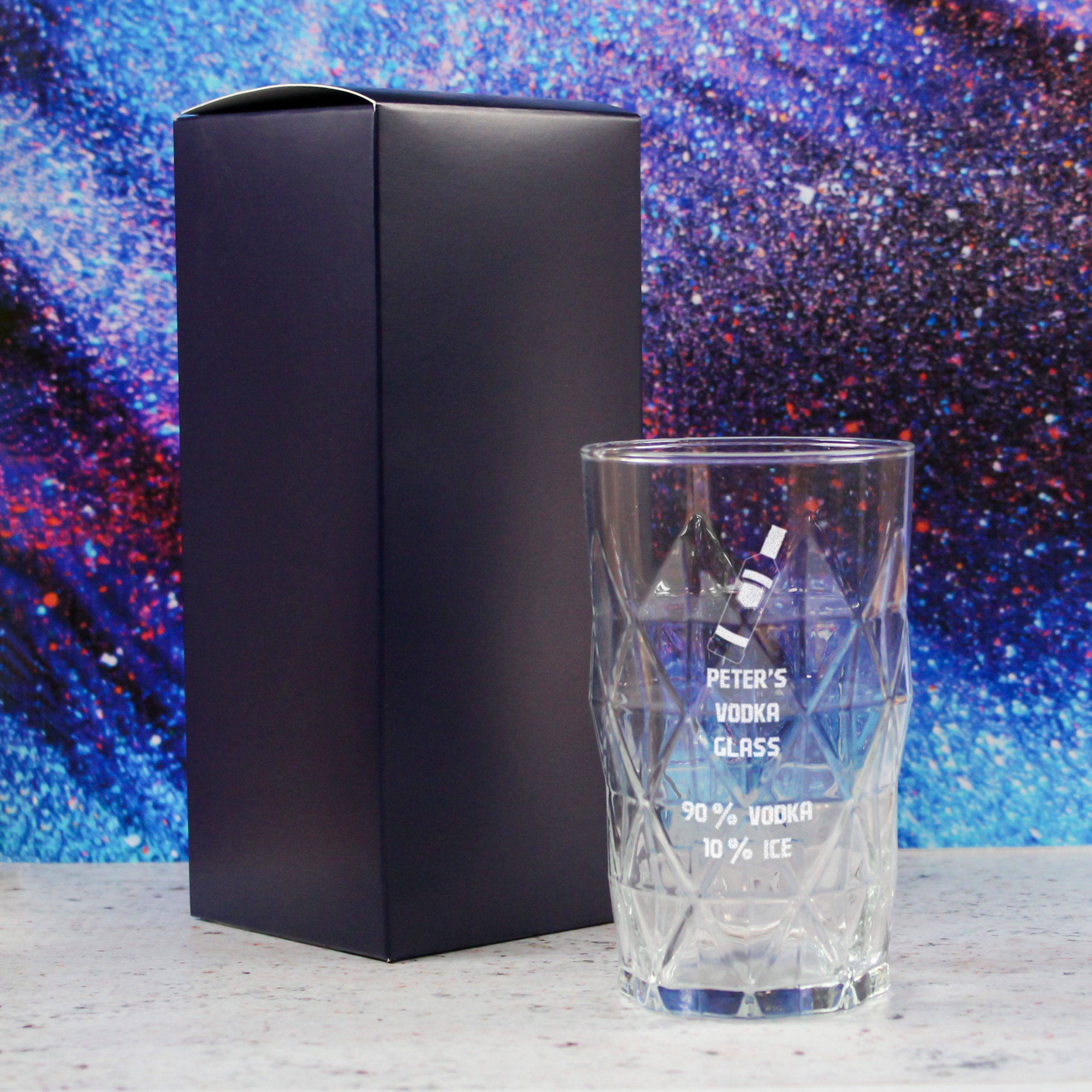 Personalised Engraved Vodka Keops Hiball with 'Name's Vodka Glass and Mixer' Design