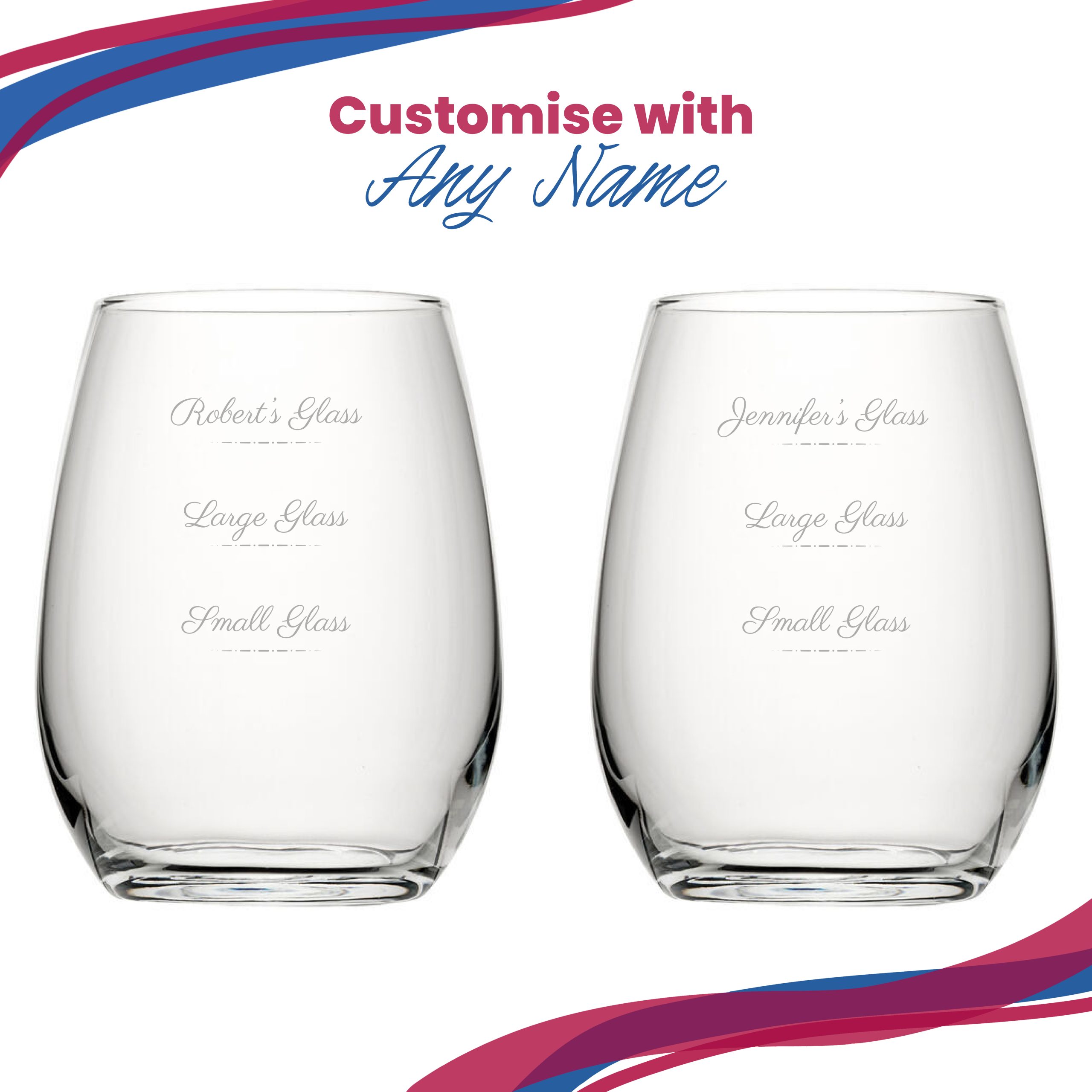 Personalised Engraved Stemless Amber Wine Glass with Name's Glass Script Measurements Design, Customise with Any Name - Image 5