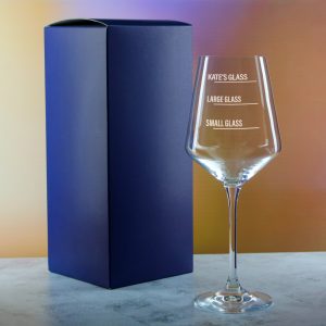 Personalised Engraved Infinity Wine Glass with Name's Glass Bold Measurements Design, Customise with Any Name