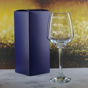 Personalised Engraved Tallo Wine Glass with Name's Glass Bold Measurements Design, Customise with Any Name