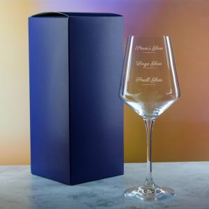 Personalised Engraved Infinity Wine Glass with Name's Glass Script Measurements Design, Customise with Any Name