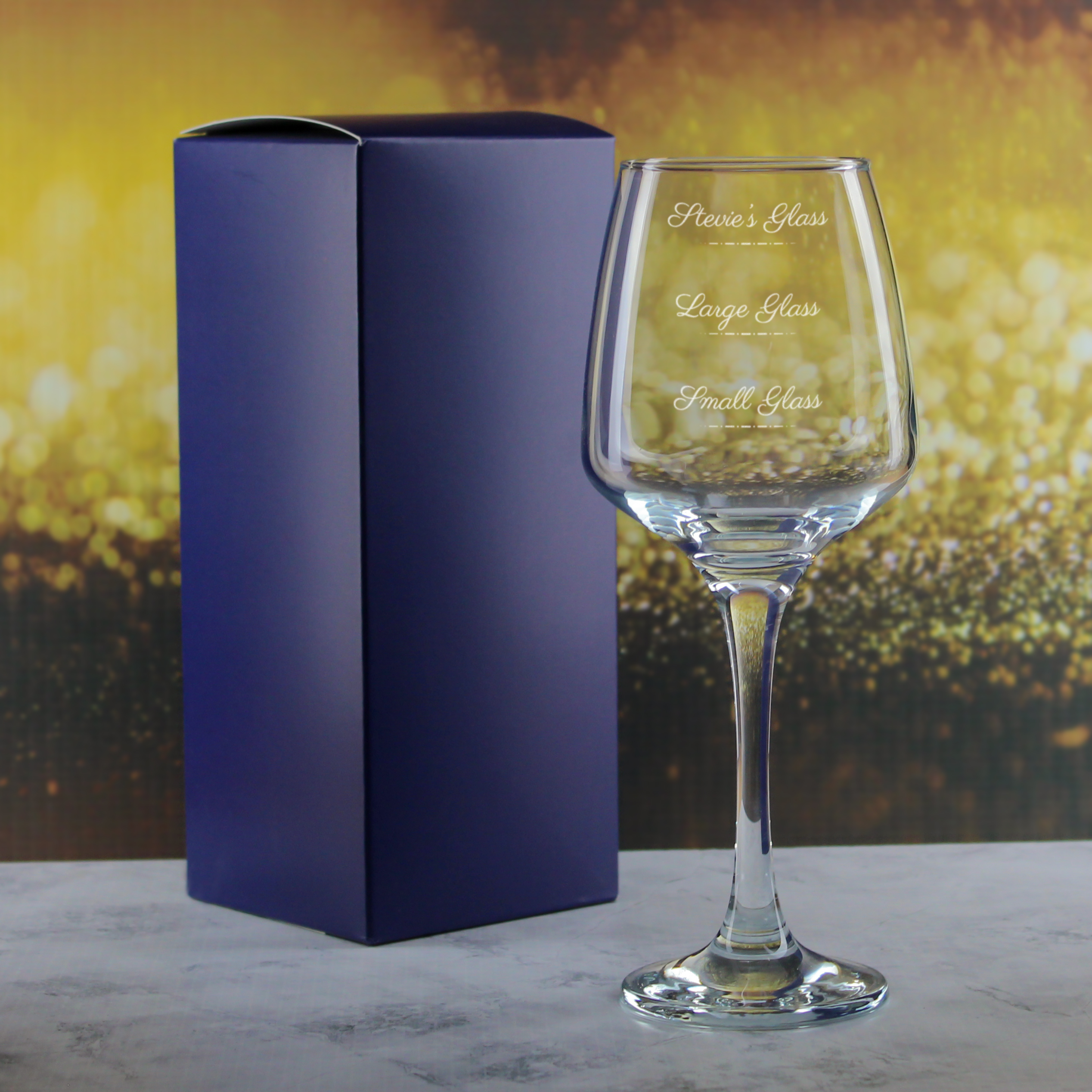 Personalised Engraved Tallo Wine Glass with Name's Glass Script Measurements Design, Customise with Any Name