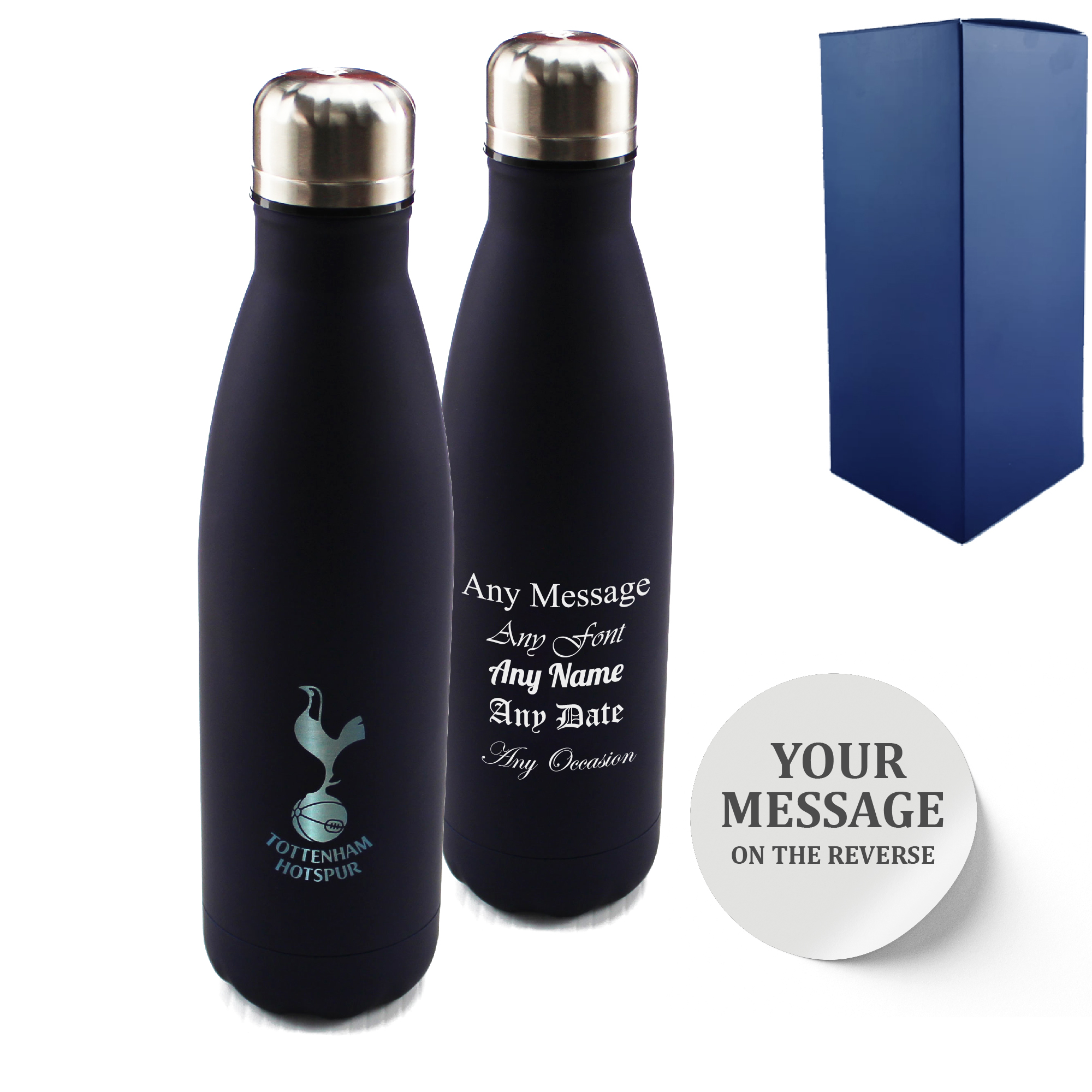 Official Printed Tottenham Thermal Bottle Painted, Personalise Any Message, Gift Boxed