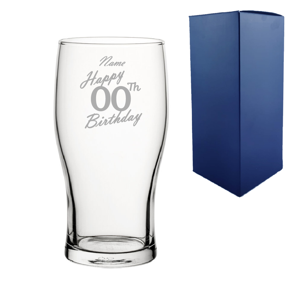 Engraved Tulip Pint Glass Custom Number Birthday Handwritten Design