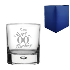 Engraved 11oz Bubble Whisky Glass Custom Number Birthday Handwritten Design