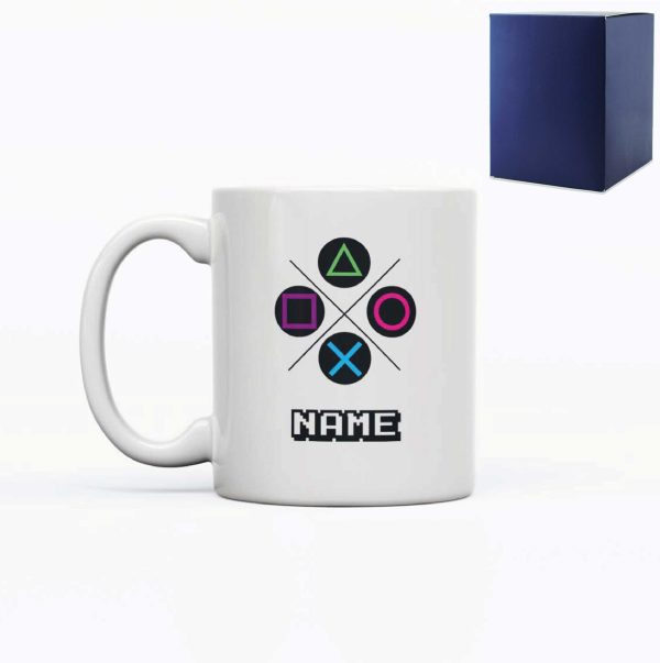 Printed Mug with X Console Controller Design, Gift Boxed, Personalise with any name for any gamer