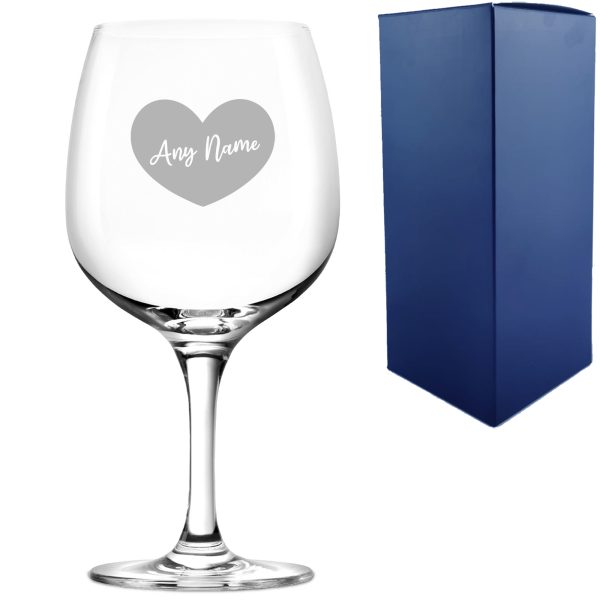 Engraved Spanish Gin Copa Balloon Cocktail Glass with Name in Heart Design, Personalise with Any Name - Image 2
