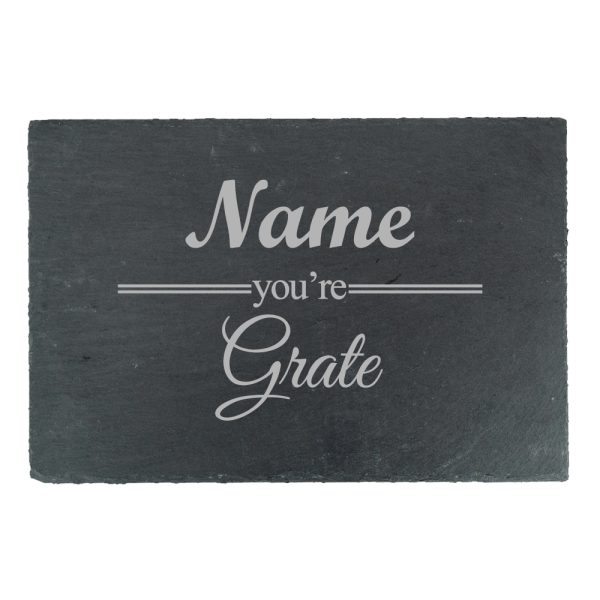 Engraved Rectangular Slate Cheeseboard with Name you're Grate Design - Image 2