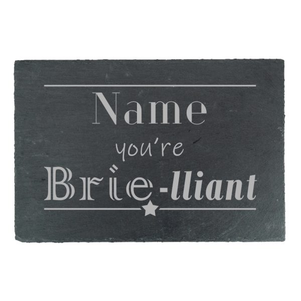 Engraved Rectangular Slate Cheeseboard with Name you're Brie-lliant Design - Image 2