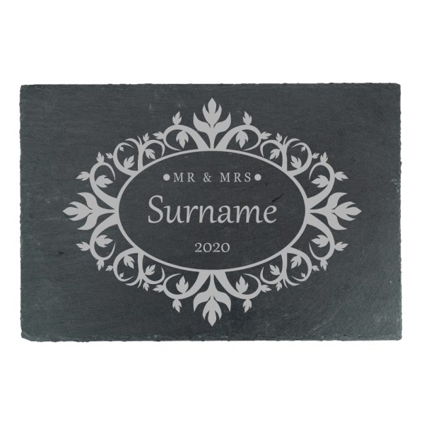 Engraved Rectangular Slate Cheeseboard with Mr and Mrs Design - Image 2