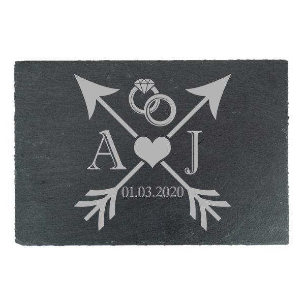 Engraved Rectangular Slate Cheeseboard with Wedding Design - Image 2