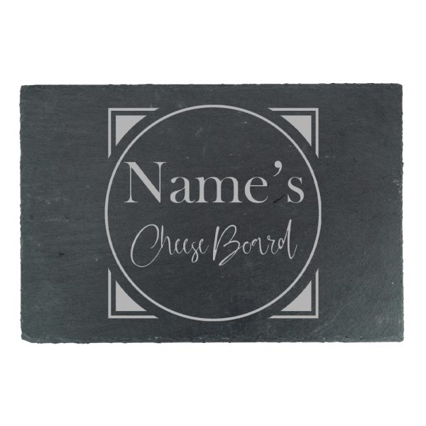 Engraved Rectangular Slate Cheeseboard with Name's Cheeseboard with Circle Design - Image 2