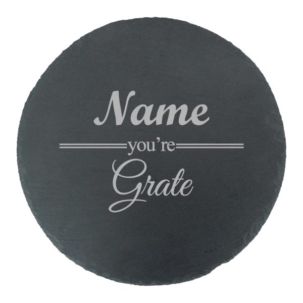 Engraved Round Slate Cheeseboard with Name you're Grate Design - Image 2