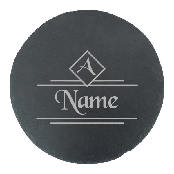 Engraved Round Slate Cheeseboard with Name and Initial Design - Image 2