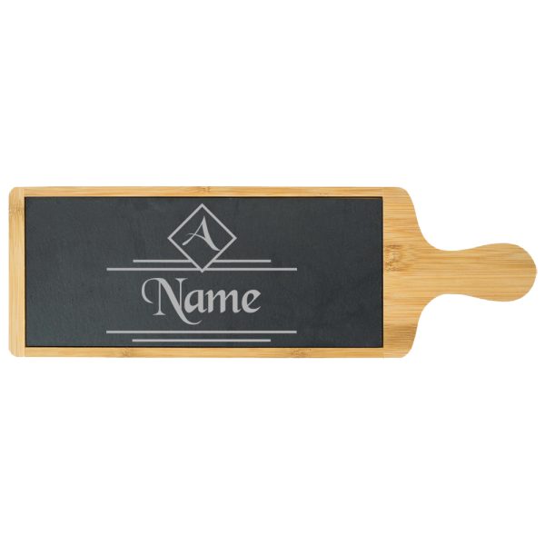 Engraved Bamboo and Slate Cheeseboard with Name and Initial Design - Image 2