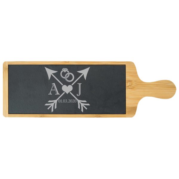 Engraved Bamboo and Slate Cheeseboard with Wedding Design - Image 2