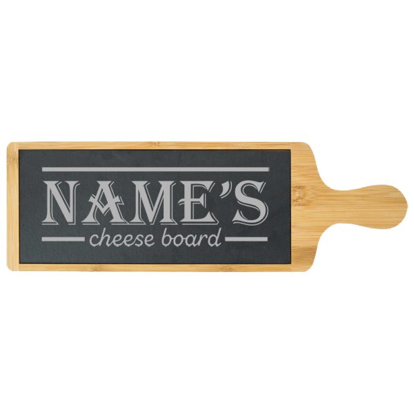 Engraved Bamboo and Slate Cheeseboard with Name's Cheeseboard with Border Design - Image 2