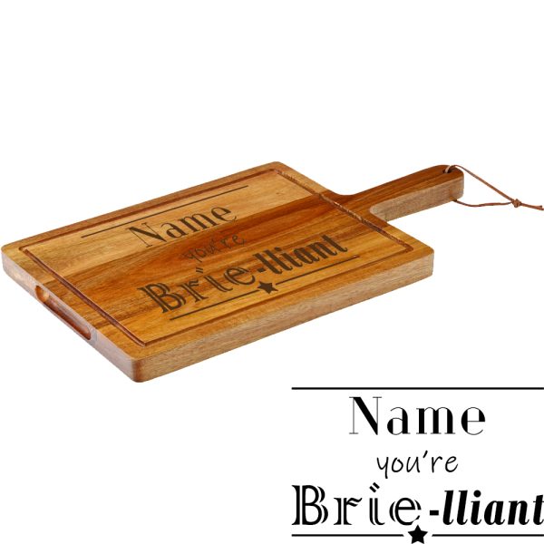 Engraved Acacia Wood Cheeseboard with Name you're Brie-lliant Design - Image 2