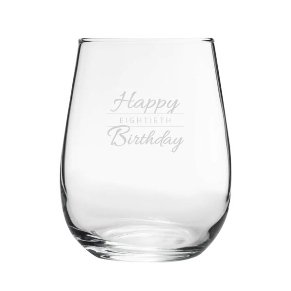 Happy 80th Birthday Modern Design - Engraved Novelty Stemless Wine Gin Tumbler - Image 2