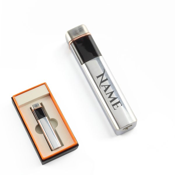 Engraved Slim Electric Lighter Silver Any Name Gift Boxed - Image 2