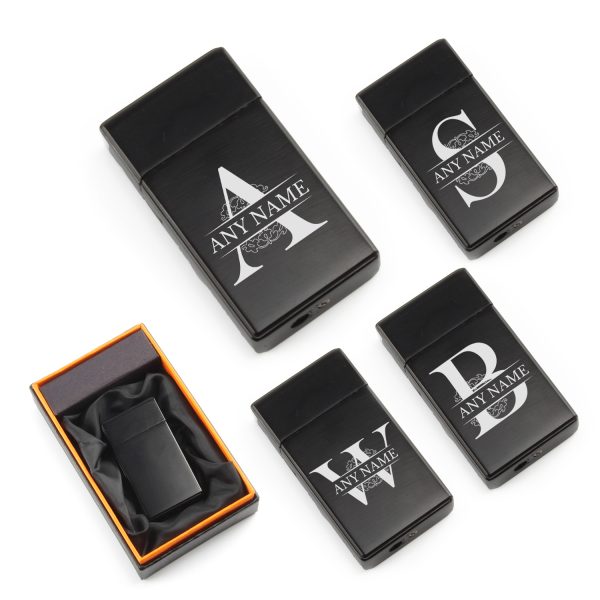 Engraved Jet Gas Lighter Black Any Letter Gift Boxed - Image 2