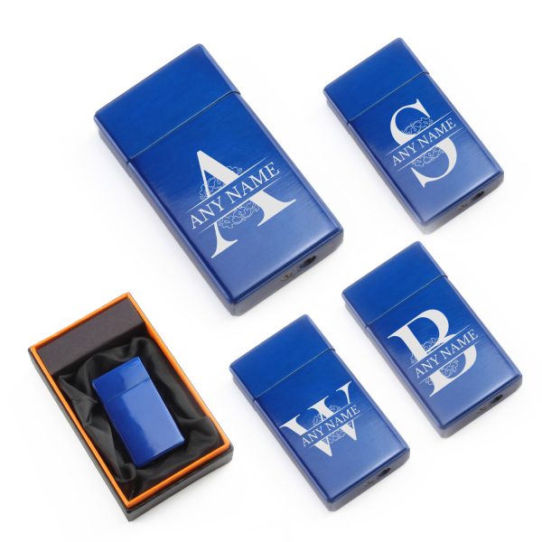 Engraved Jet Gas Lighter Blue Any Letter Gift Boxed - Image 2