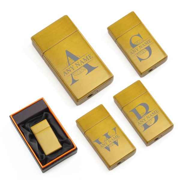 Engraved Jet Gas Lighter Gold Any Letter Gift Boxed - Image 2