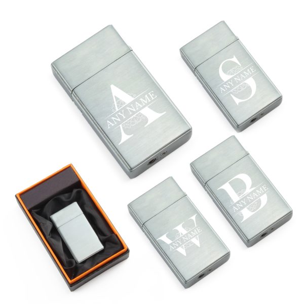 Engraved Jet Gas Lighter Silver Any Letter Gift Boxed - Image 2