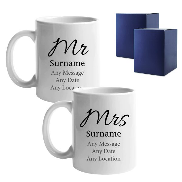 Mr and Mrs Mug Set, Elegant Font Design, Ceramic 11oz/312ml Mugs - Image 2