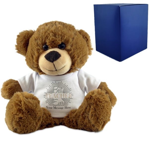 Dark Brown Teddy Bear with Best Teacher Ever Design T-Shirt - Image 3
