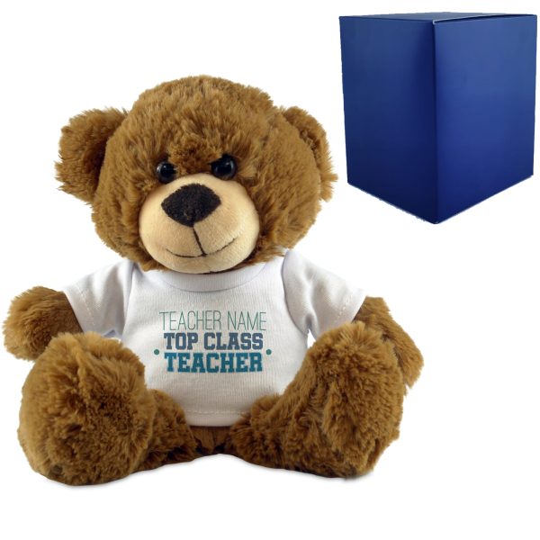Dark Brown Teddy Bear with Top Class Teacher Design T-Shirt - Image 3