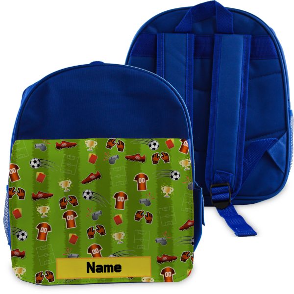 Printed Kids Blue Backpack with Football Pitch Design, Customise with Any Name - Image 3