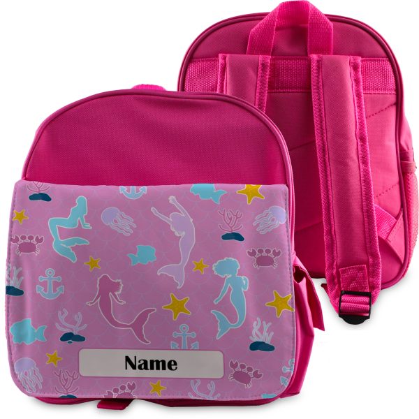 Printed Kids Pink Backpack with Mermaid Design, Customise with Any Name - Image 3
