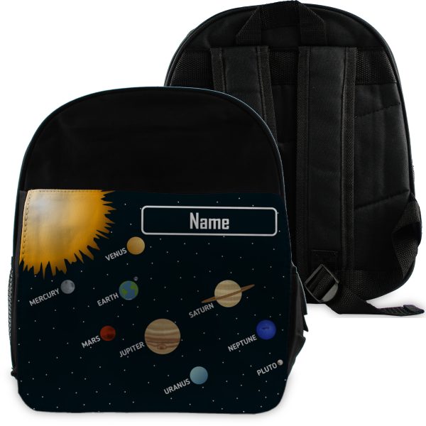 Printed Kids Black Backpack with Solar System Design, Customise with Any Name - Image 3