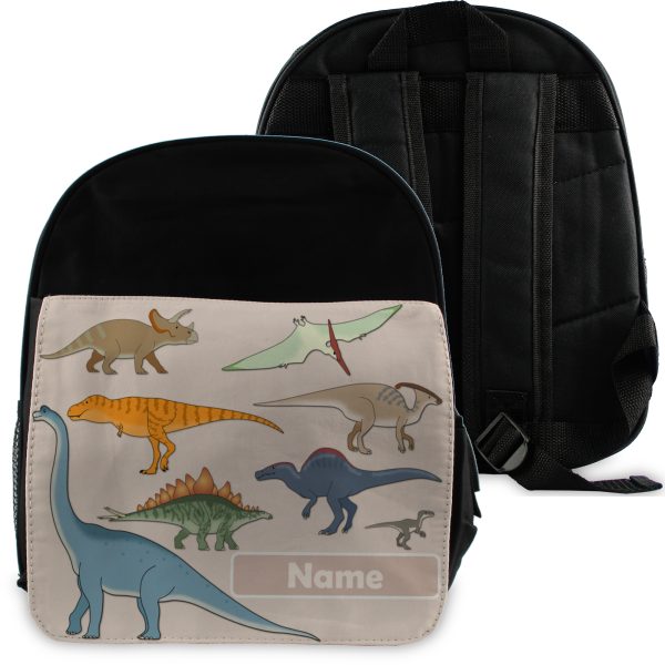 Printed Kids Black Backpack with Dinosaur Design, Customise with Any Name - Image 3