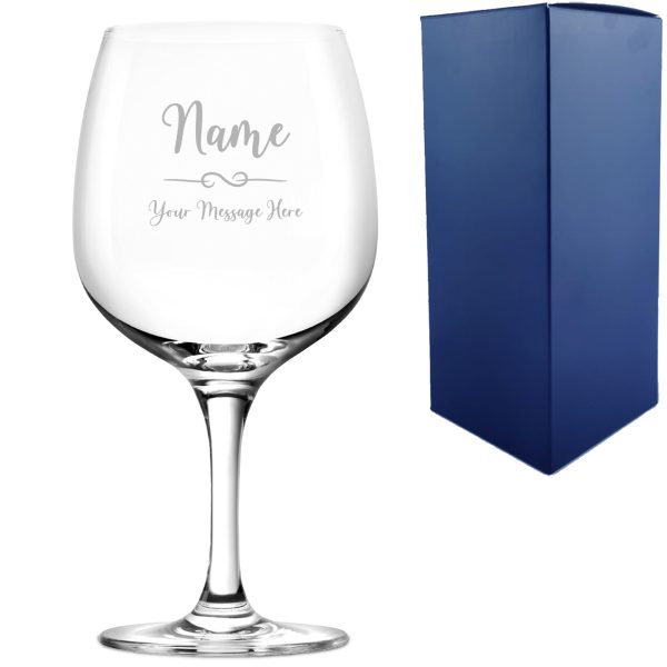 Engraved Spanish Gin Copa Balloon Glass with Flourish Design, Personalise with Any Name and Message - Image 3