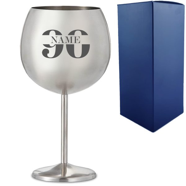 Engraved Metal Gin Balloon Cocktail Glass with Name in 90 Design - Image 3