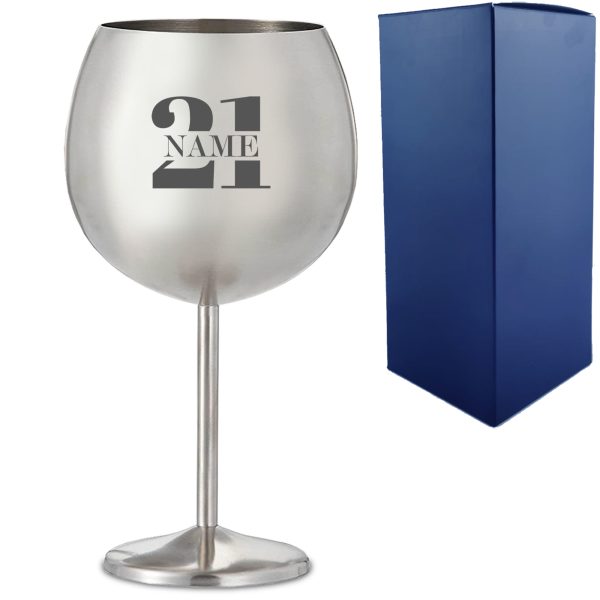 Engraved Metal Gin Balloon Cocktail Glass with Name in 21 Design - Image 3
