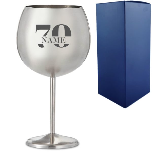 Engraved Metal Gin Balloon Cocktail Glass with Name in 70 Design - Image 3