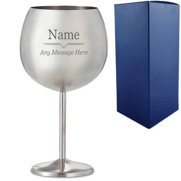 Engraved Metal Gin Balloon Glass with Line Break Design, Personalise with Any Name and Message - Image 3