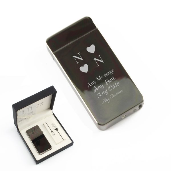 Engraved Electric Arc Lighter, Black, Heart Initials, Gift Boxed - Image 3