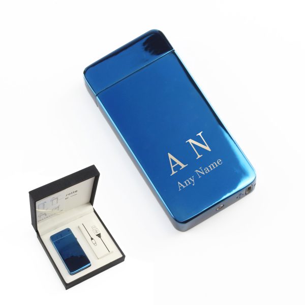 Engraved Electric Arc Lighter, Blue, Initials, Gift Boxed - Image 3