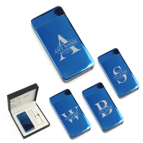 Engraved Electric Arc Lighter, Blue, Any Letter, Gift Boxed - Image 3